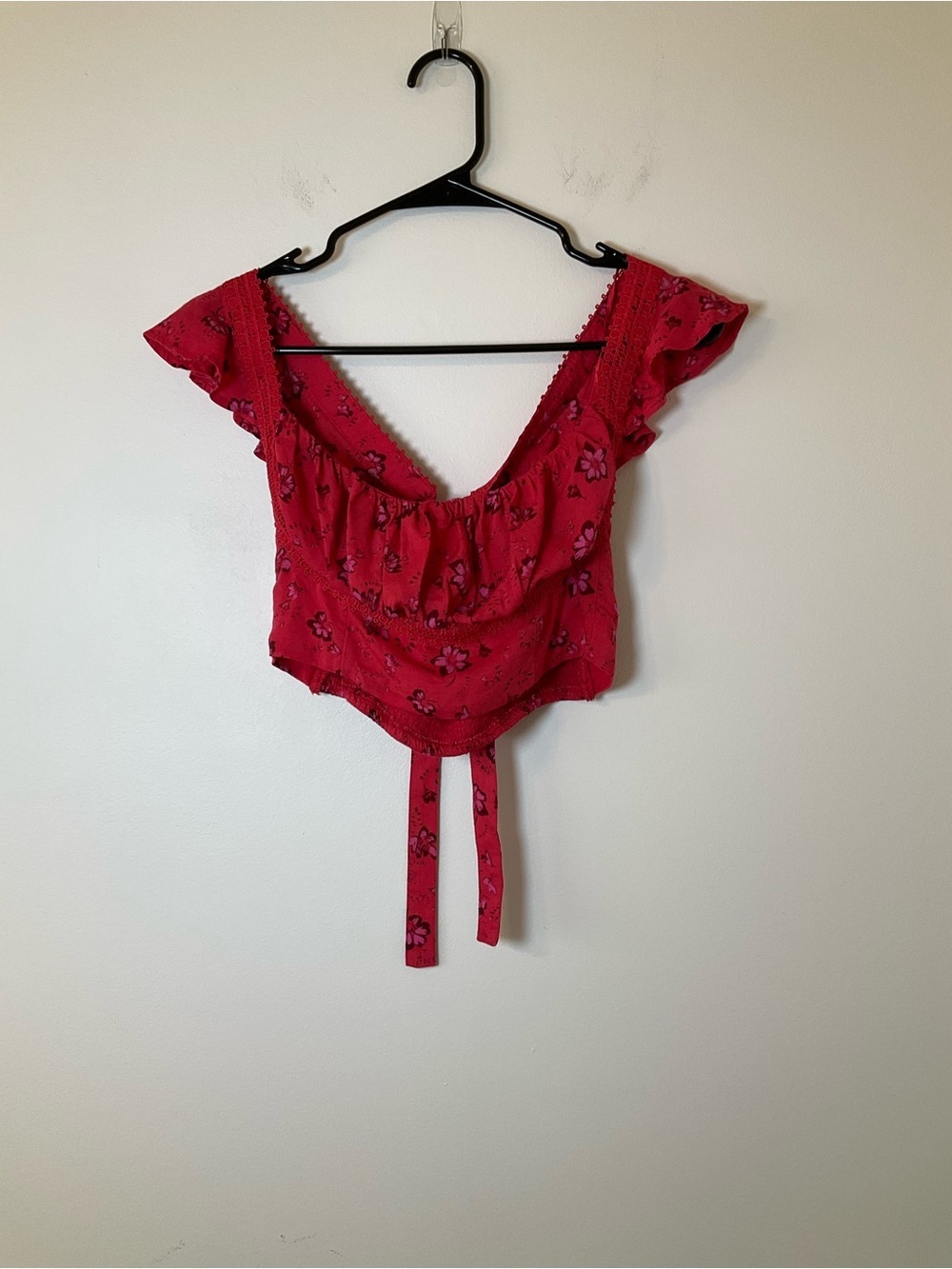 Free People Floral Ruffle Tie Back Crop Top Size 6